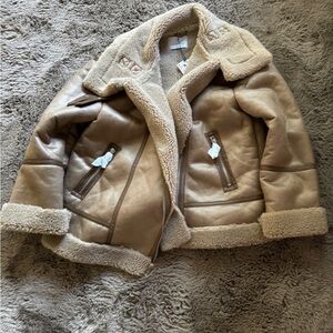 Stradivarius aviator jacket with contrast piping in vintage tan size M NWT